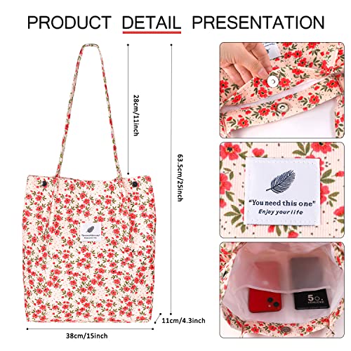 Image of Ayieyill Corduroy Tote Bag for Women Canvas Shoulder Cord Purse with Inner Pocket