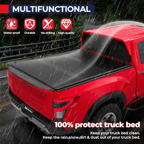 Image of MOSTPLUS 6FT FRP Tri Fold Hard Truck Bed Tonneau Cover Compatible for 2005-2026 Nissan Frontier 3 Folding Fleetside Fiberglass 3 Folding Bed Cover 72Inch