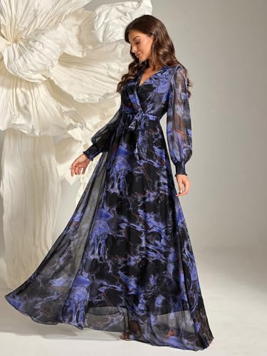 Image of TOLEEN Summer Casual Dresses for Women 2024 Spring Fashion Boho V Neck Long Sleeve Ruffle Floral Print Elegant Maxi Dress
