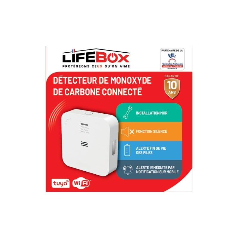 Détecteur de monoxyde de Carbone, détecteur CO Norme en 50291 connecté durée de Vie 10 Ans