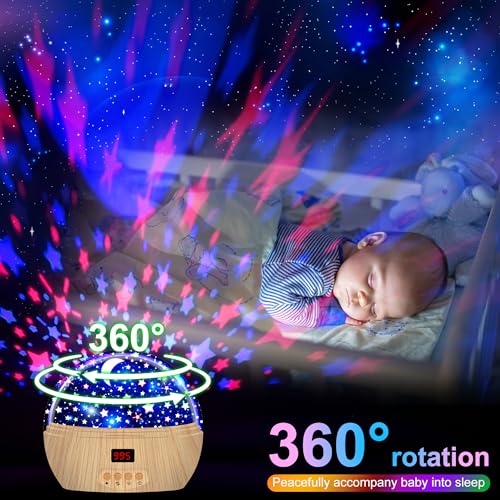 Star Projector Night Light for Kids: Wooden High Brightness Lamp with Timer for Boys and Girls (Ages 3-12)