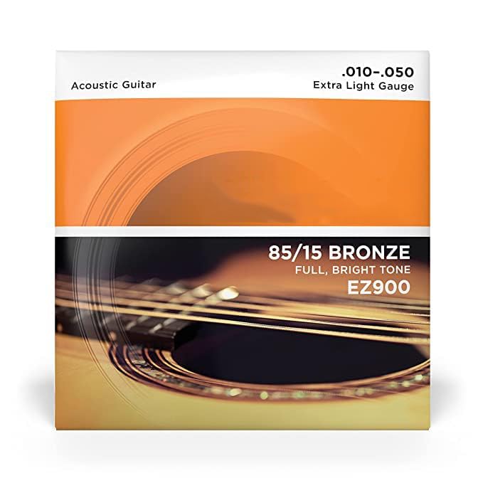 Image of EZ900 Bronze Guitar Strings Set Acoustic - Extra Light Gauge for Easy Playability, Guitar Accessories - Crisp & Bright Tone with 85 /15 Bronze Alloy, 6 String