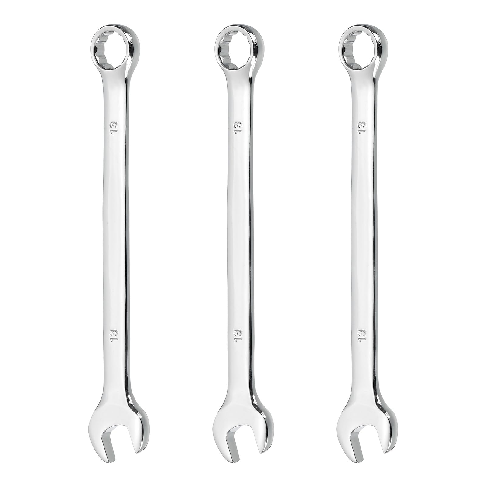 sourcing map 3Pcs Combination Wrench 13mm Metric 12-Point Box and Open End CR-V Steel Double Ended Spanner Tool for Automotive Pipe Furniture Machinery DIY Repair, Silver White