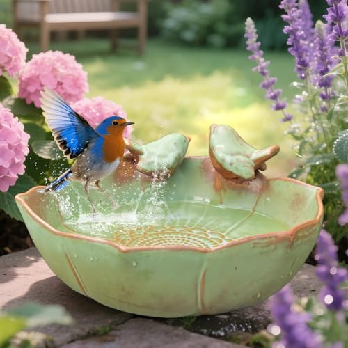 inanil Ceramic Bird Bath for Outdoors, 10.1” Ground Ceramic Bird Baths Bowl for Outside, Garden Table Top Bird Baths Weather Resistant, Birdbath for Deck, Balcony, Lawn