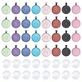 PH PandaHall 64pcs Pendant Tray, 8 Colors 32pcs Photo Charms Pendant Blank Bezels Base Cabochon Settings with 32pcs 25mm Glass Cabochons Dome Tiles for Bridal Wedding Bouquet Graduation Making