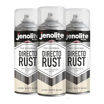 JENOLITE Directorust Gloss Spray Paint | Ivory White | 3 x 400ml | Direct To Rust | Multi Surface Gloss Spray Paint | RAL 1013
