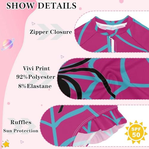 Image of CaTaKu Girls Rash Guard Swimsuit Long Sleeve One Piece Bathing Suit UPF 50+ Toddler Kids Zipper Ruffle Swimwear 3-12Y