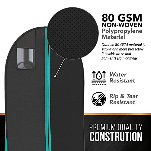 Gusseted Prom Gown Garment Bag for Women’s Dresses - Travel Folding Loop, ID Window - 72” x 24” with 10” Tapered Gusset – Tiffany and Black - by Your Bags