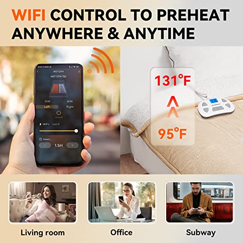 Warm Storm Heated Blanket Wi-Fi Connected 84"X 90" Sherpa & Flannel Electric Blanket Queen Size App Remote Control With 10 Heating Levels 1-12 Hours Timer Settings,Single Controller,Washable,Beige #TOP1