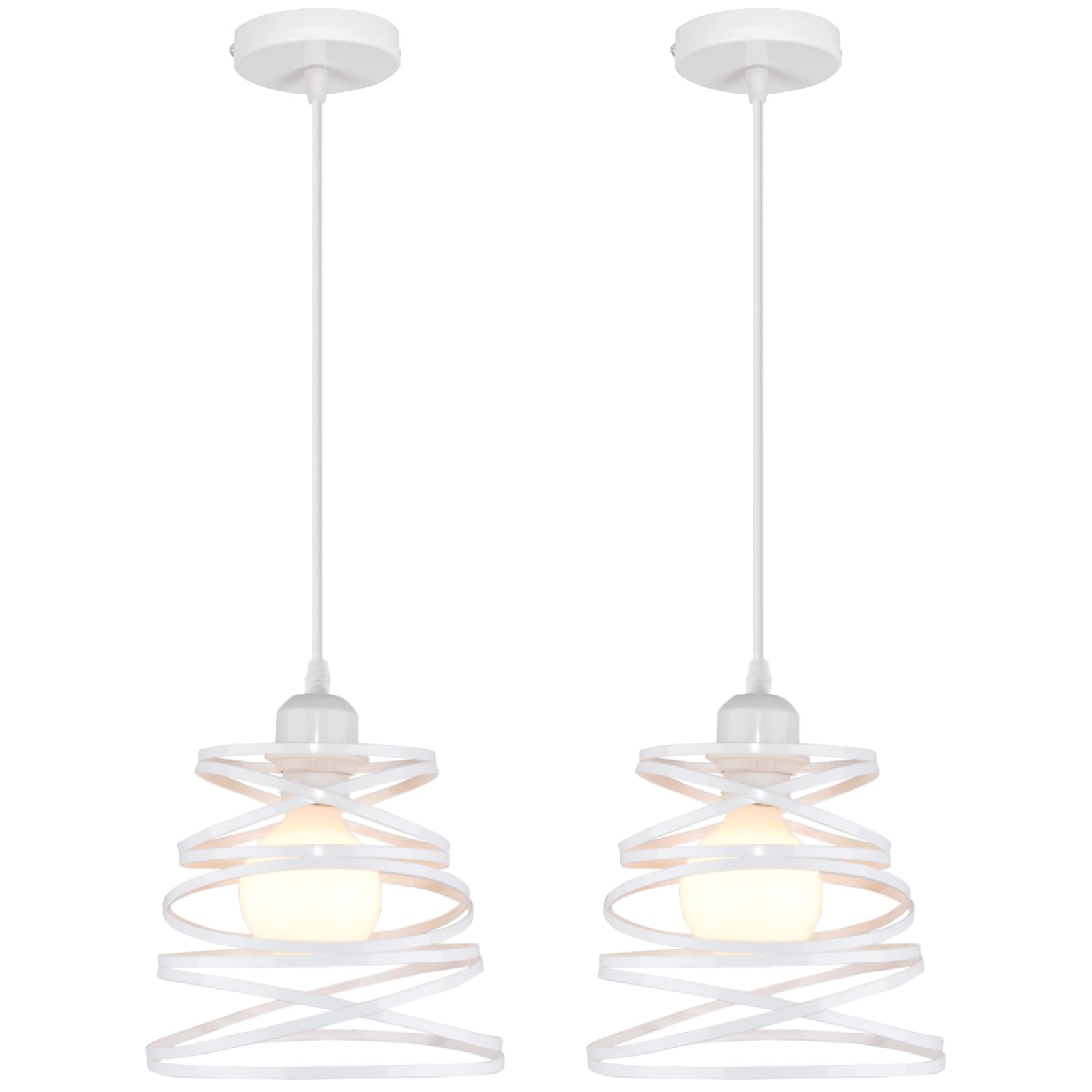 iDEGU 2 Pezzi Lampadari a Sospensione Moderni Lampada da Soffitto Creativo Design Spirale a Cascata E27 Lampada a Sospensione Vintage per Camera da Letto Soggiorno Cucina Sala da Pranzo (20cm, Bianco)