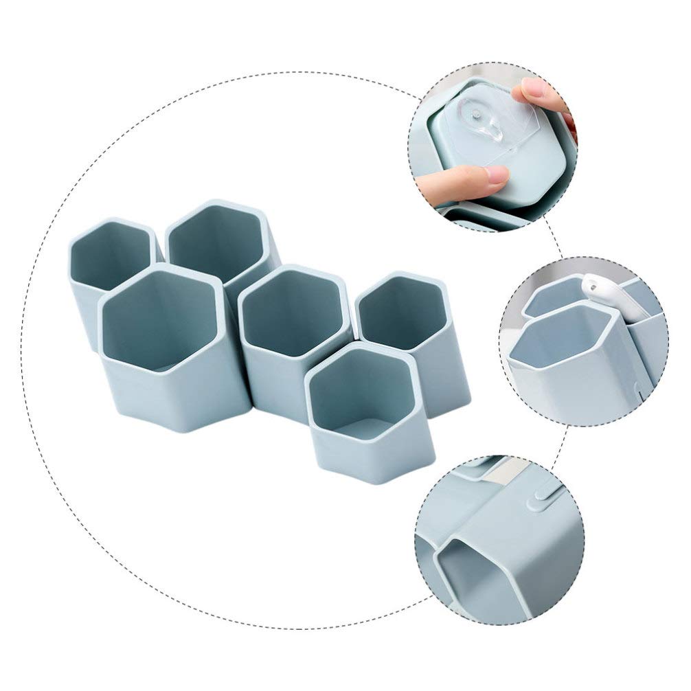 Porte-stylo Pot à crayons Fournitures de bureau Organisateur de stockage Conteneur 6pcs Blanc Étudiant Stylo Maquillage Porte-pinceau Organisateur de bureau Conteneur mural Porte-maquillage Porte-cosm