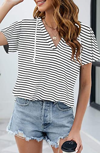 Image of Womens Long Sleeve V Neck Hoodie Sweatshirts Lightweight Pullover Tops