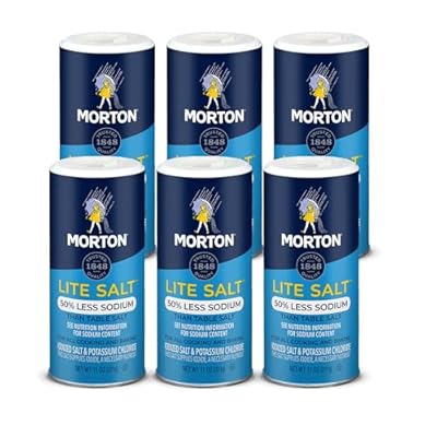 Morton Lite Salt, 11 oz, 6-Pack, Low Sodium Salt for Cooking, Seasoning & Baking