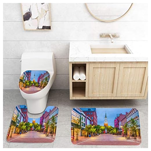 Cityscape Bathroom Rug Set,Non-Slip Bath Rugs,Toilet Pad 3-Pack,USA Burlington Vermont Street View,Home Rugs Soft Washable Floor Rug for Tub Shower,16x24 in