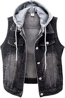 Kedera Women's Distressed Sleeveless Denim Vest with Detachable Hoodie