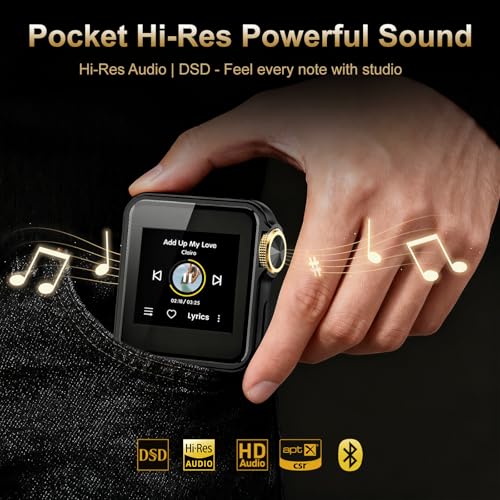 Image of HIFI WALKER H2 Mini MP3 Player with APTX Bluetooth, Hi-Res Audio, Lossless DSD /FLAC, Touch Screen & Wearable Clip, Portable Music Player for Running & Travel, 64GB Memory, Supports up to 512GB