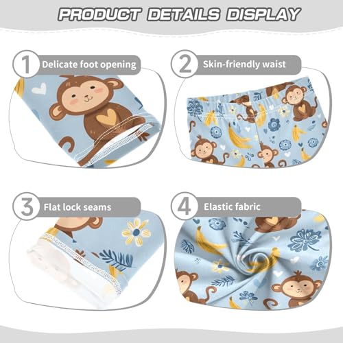 Heart Monkey Banana Floral Girls Leggings Soft Stretch Workout Yoga Dance Pants for Kids Casual Tights3