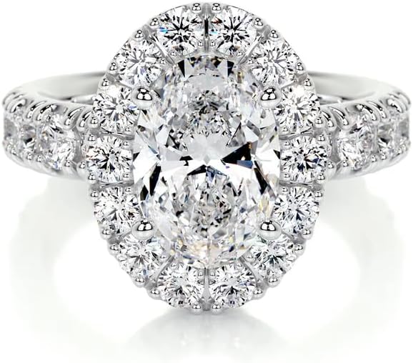 4 Carat (ctw) Oval Moissanite Engagement Rings for women platinum plated silver Ring Moissanite Rings