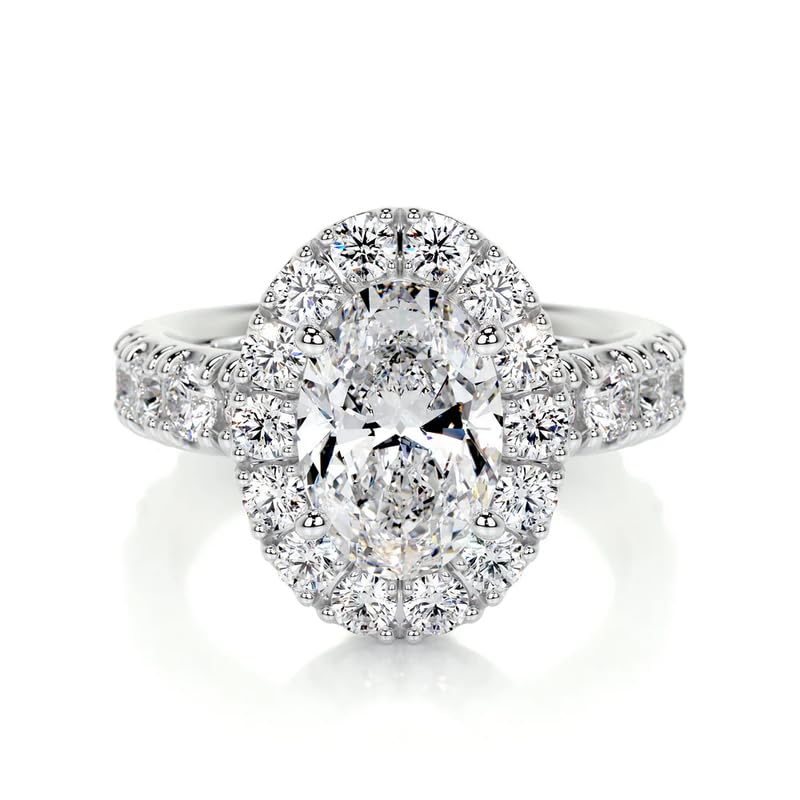 4 Carat (ctw) Oval Moissanite Engagement Rings for women platinum plated silver Ring Moissanite Rings