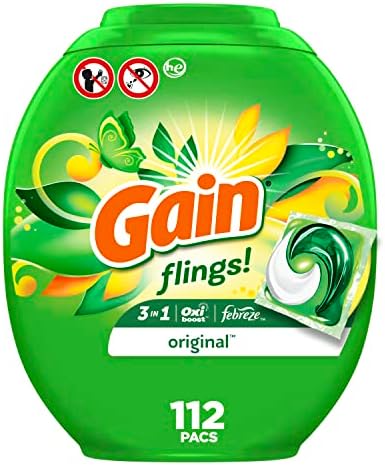 Gain flings Laundry Detergent Soap Pacs, HE Compatible, 112 ct, Long Lasting Scent, Original Scent