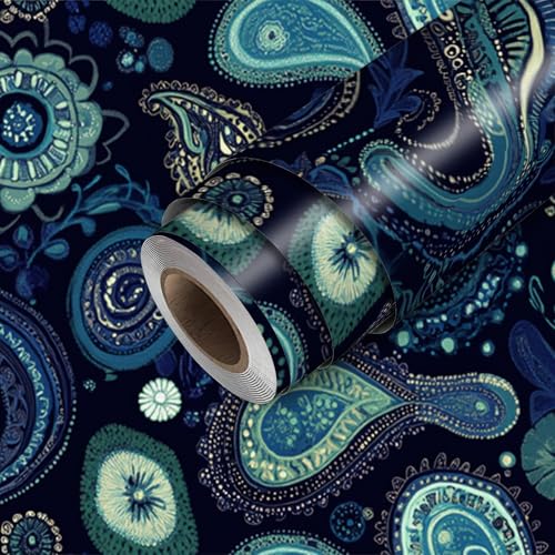 HOMETITUTE Navy Blue Paisley Peel Stick Wallpaper 118.1x17.7 Inch Vinyl