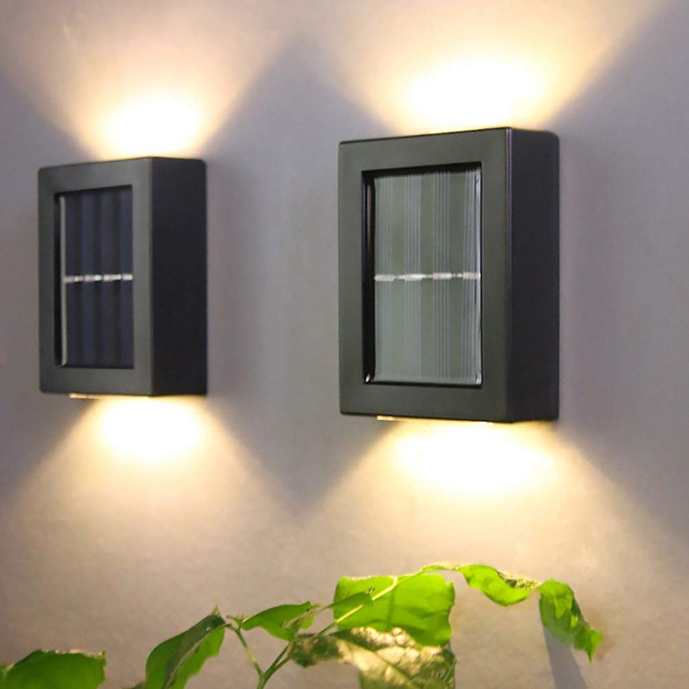 CALIDAKA Paquete de 2 lámparas solares LED de pared, lámparas de pared de seguridad para exteriores, impermeables IP65, luces solares solares para vallas, luces solares LED de pared para el hogar,