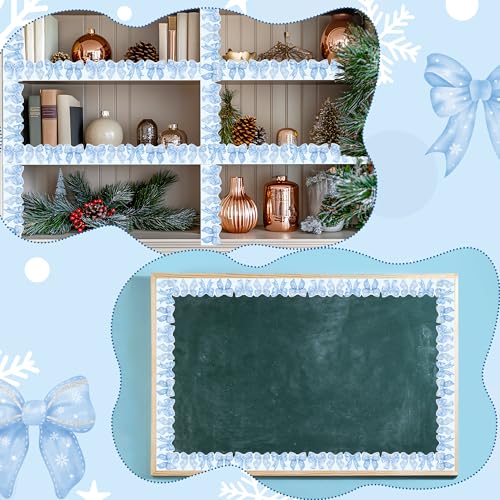 Image of BeYumi Blue Bows Border Trim - 65ft Back to School Watercolor Blue Bow Coquette Rolled Border Trim Pastel Watercolor Bulletin Board Classroom Office Chalkboard Kindergarten Elementary Home Party Decor