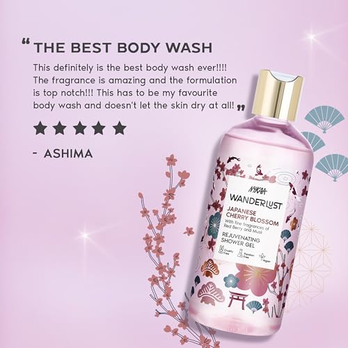 Image of Nykaa Wanderlust Japanese Cherry Blossom Moisturising Body Lotion, 300 ml | Red berries and Sakura Perfume | Lightweight, Long-Lasting Hydration | Vegan, Paraben-Free I | Suitable for All Skin Types