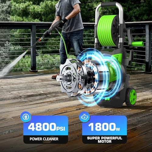 Electric Pressure Washer 5000 PSI, Power Wahser Powered with 33ft Pressure Hose, 4 Nozzles and Foam Cannon, Powerwahser for Home, Car,Fences,Patio, Green - Image 4