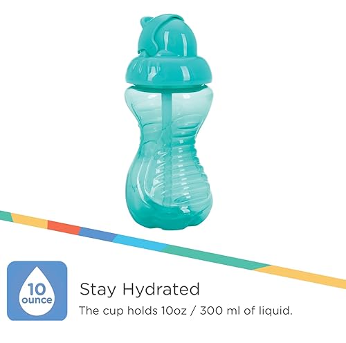 Miniatura 4 de Nuby Paquete de 3 tazas antiderrames con popote suave para niños pequeños, a prueba de derrames, con agarre fácil y firme, color aguamarina, coral y