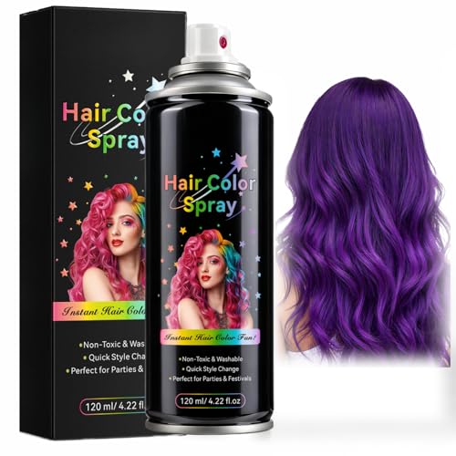 Lila Haarfarbe Temporäres Haarspray Haarfarbe Lila Purple Hair Dye 120 ml - Haar-farbe Spray für Party Festival & Cosplay - auffälliger Violett-Look für kreative Styles