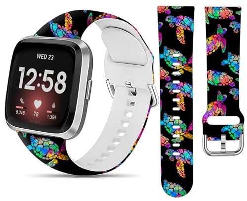 LNZLKING Sport Band Compatible with Versa 4/Versa 3/Sense 2/Sense for Women Men,Elastic Replacement Wristbands Strap for Versa 4/Versa 3/Sense 2 Smart Watch(Watercolor Sea Turtle)