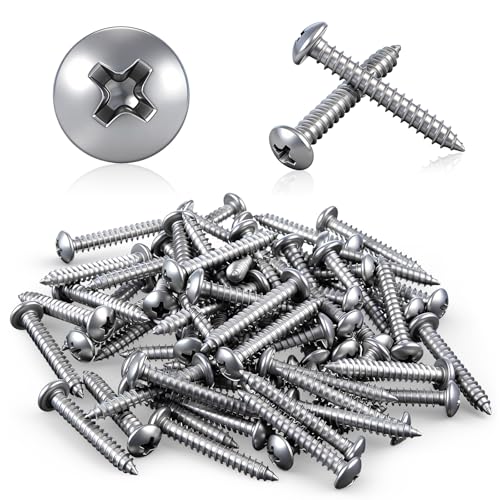 100 tornillos para madera #10 x 1-1/4" acero inoxidable cabeza pan paquete bulk 304 tornillos de metal autorroscantes para proyectos de madera acabado brillante miniatura 1