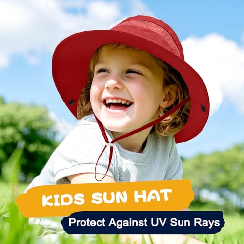 Image of Outdoor Kids Sun Hat for Boys Girls Wide Brim Mesh Bucket Hat UPF 50+ Sun Protection Breathable Summer Fishing Safari Hat