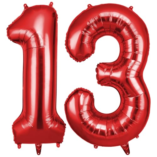 AOOSU Balão de aniversário vermelho, balões número 13, 101 cm, 40 polegadas balão Neifogigante, balões grande Foil inflar com hélio ou ar para menino menina adultos casamento aniversário festas