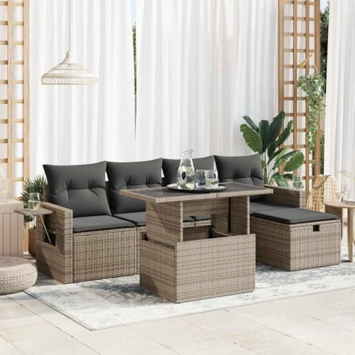Nqyjm Set de Muebles de jardín 6 pzas y Cojines ratán sintético Gris Sofas Exteriores de Terraza Conjunto Terraza Resistente a la Intemperie con almacenaje Gris L332H850
