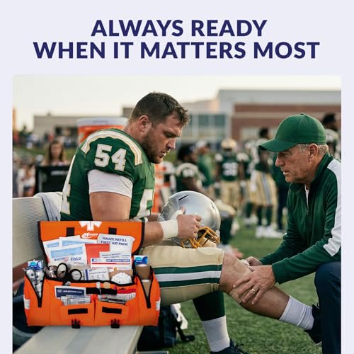 Image of MFASCO Sports First Aid Kit Bag - 326-Piece Athletic Medical Kit in Orange EMT Bag, Coach's First Aid Kit for Youth Sports, Soccer, Football, Emergency Sports Kit Supplies for Athlete Sports Injuries