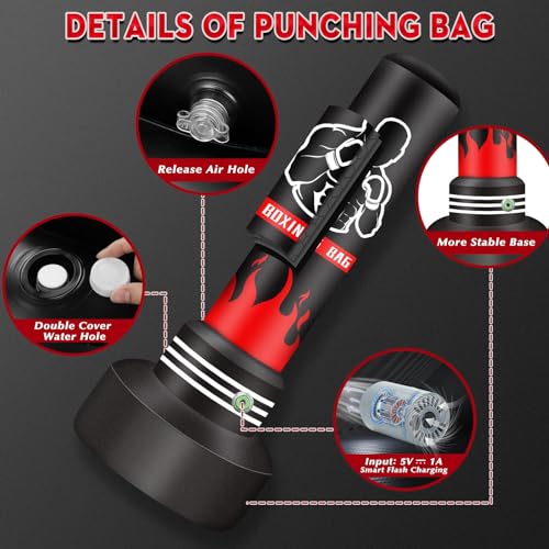 Miniatura 4 de Saco de Boxeo180cm-Saco de Boxeo Pesado autoinflable Mejorado con Guantes y Bomba de Aire incorporada, Saco de Kickboxing y Hombres para Entrenamiento MMA Muay Thai Fitness Principiantes