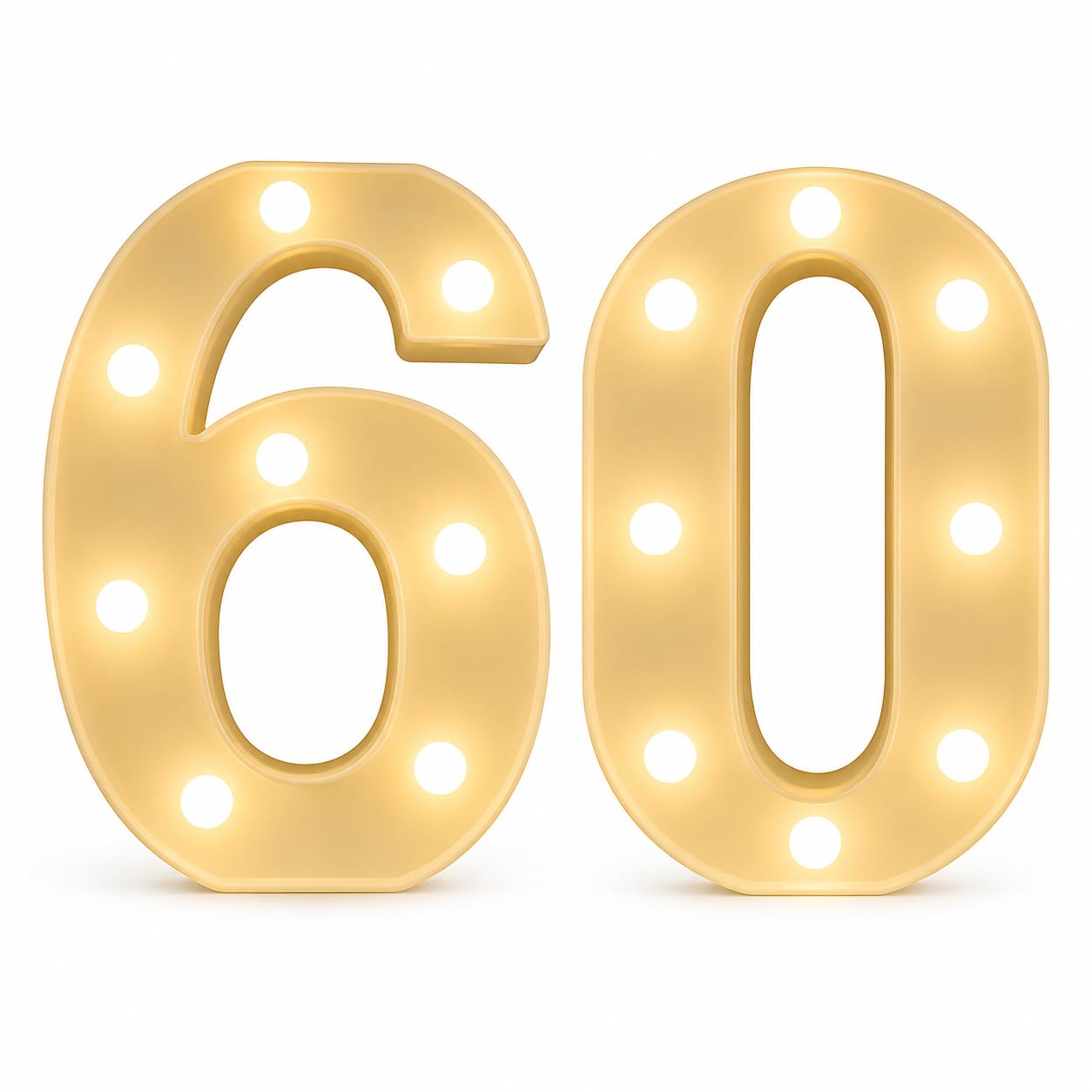 LED Light Up Number 60, 20cm Marquee Number Lights, Warm White Number Lights for 60th Birthday Decorations, Anniversary Party, Wedding, Graduation, Home and Table Décor