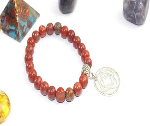 Miniatura 5 de Hijet Pulsera elástica de cuentas redondas de jaspe rojo de 8 pulgadas de largo, equilibrio, energía positiva, armonía, suerte, yoga, meditación,
