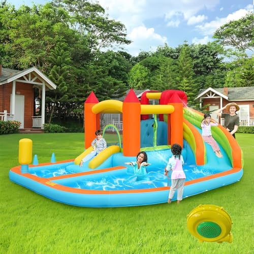 Castillo Hinchable Multifuncional Para Niños, Parque Acuático Inflable Con Tobogán, Piscina Infantil, Cama Elástica, Canasta De Baloncesto, Parque De Camas Elásticas Para Uso Interior Y Exterior
