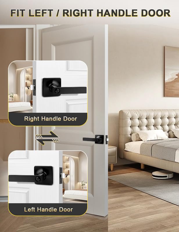Mengico 1 manija de puerta, manija de puerta interior negra con cerradura, manijas de puerta interiores de privacidad (para dormitorio y baño), mano universal, manija de puerta resistente