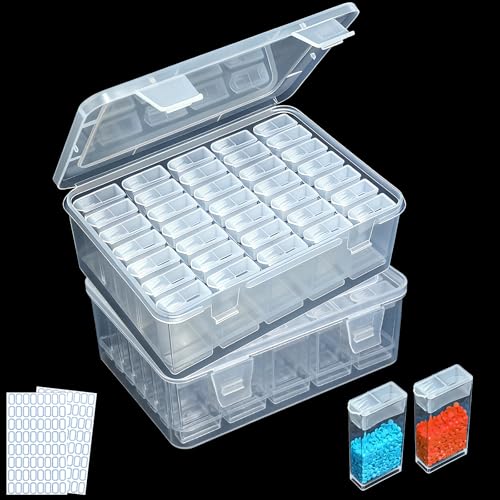 Segbeauty Lot De 2 Boîtes De Rangement Diamond Painting - 12 Pots + Diviseurs Amovibles - Boîte Plastique Transparente Pour Perles, Broderie, Ongles