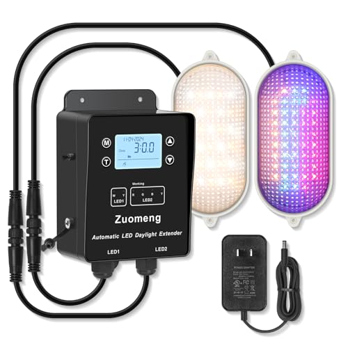 Zuomeng Automatic LED Daylight Extender, Upgraded Chicken Coop Light with Multi-Color Light (White/Red/Blue/Green) to Boost Egg Production & Support Chick Growth, Weather-Resistant (Patent Pending)