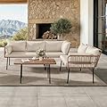 YITAHOME 4-Piece Wicker Patio Furniture Set, All Weather PE Rattan Conversation Set Sectional Sofa with Soft Cushions & Side Table, Porch Furniture for Deck, Balcony, Backyard - Beige
