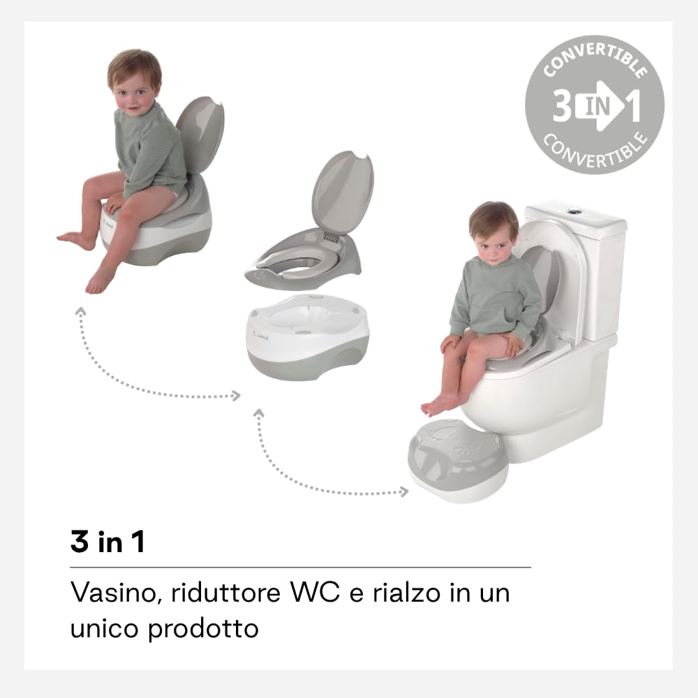 Jané Vasino Bambino 3 in 1, Vasino + Riduttore WC + Sgabello, Antiscivolo, Seduta Imbottita, da 18 Mesi fino a 50 kg