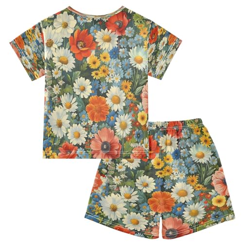 senya Short Sleeve Pajamas Sets Summer Cotton Sleepwear Flower Tile2