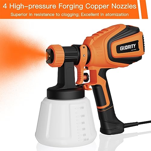 Elektrisches Farbsprühsystem, GLORITY 700W HVLP Lackierpistole, 4 Düsen und 3 Muster, 1200 ML Farbbehälter, Förderleistung 1000 ml/min, für den Innen- und Außenbereich, PS80A Orange - 5