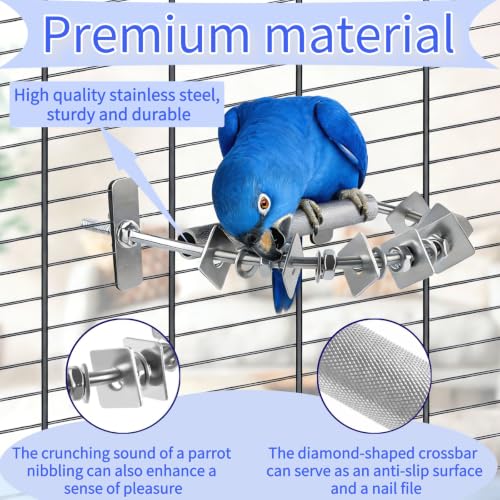 Image of 8.3 * 7.3In Parrot Chewing Toy, Long-Lasting Stainless Steel Bird Perch with Durable Chew Parts for Large Birds, Cockatiels, Macaws, African Greys, for Cage Use