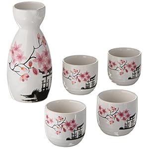 ankoow Japans sake-set met vier mokken handbeschilderd Roze flower porselein Style keramiek Traditionele keramiek ambachten Wine Cup